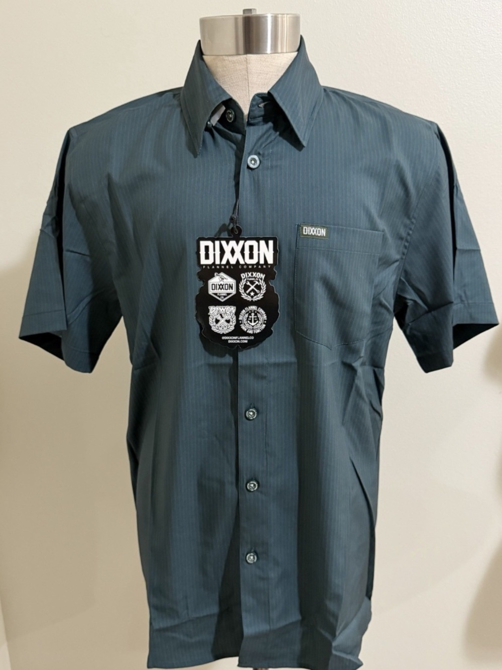 NEW DIXXON Benny Triple Stripe Shirt Mens Medium Short Sleeve Button Up Green